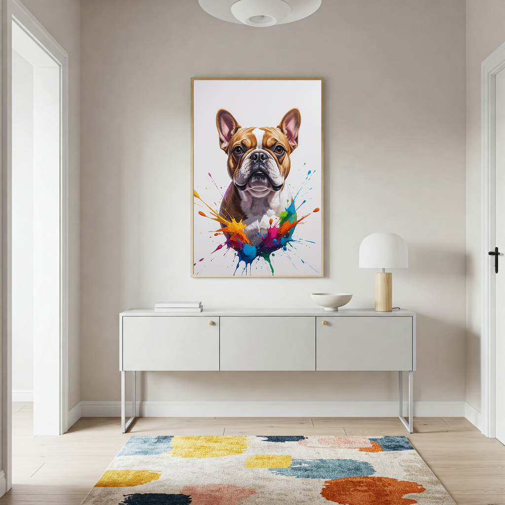 Colorful French Bulldog digital art by Reflectionare showcasing vibrant, abstract colors and playful design in a modern style.