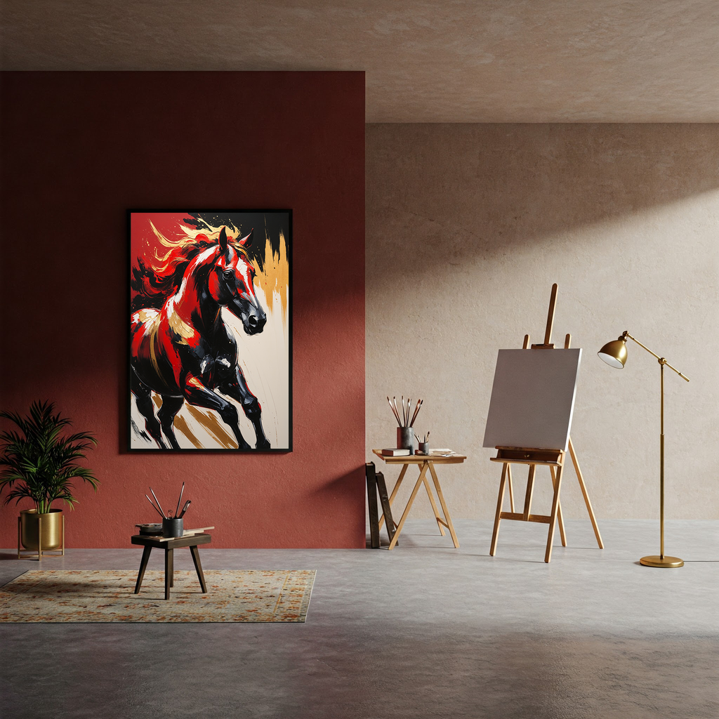 Abstract Red & Black Horse Wall Art | Digital Download