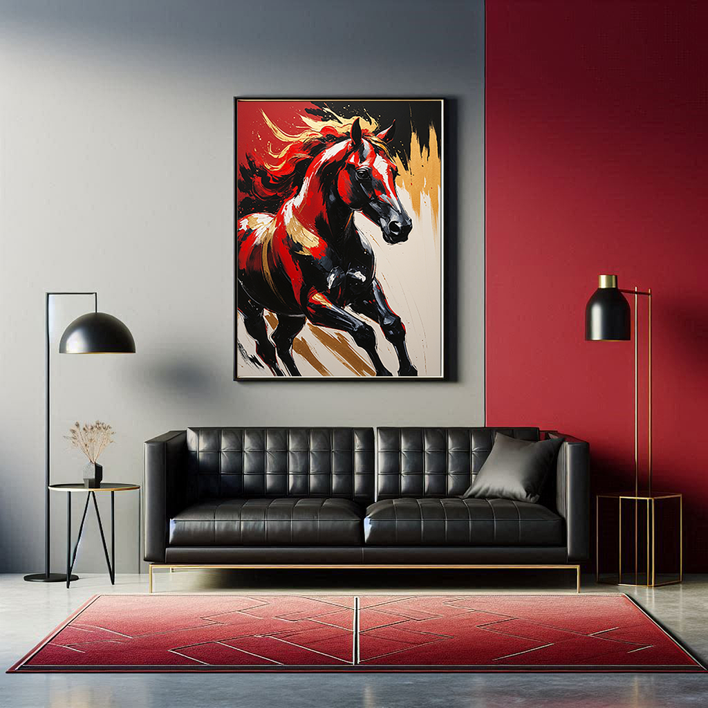 Abstract Red & Black Horse Wall Art | Digital Download