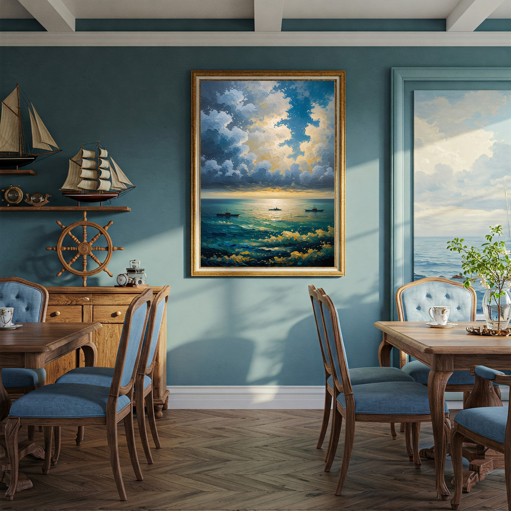 Vintage Naval Horizon Wall Art Print | Impressionist Ocean Decor