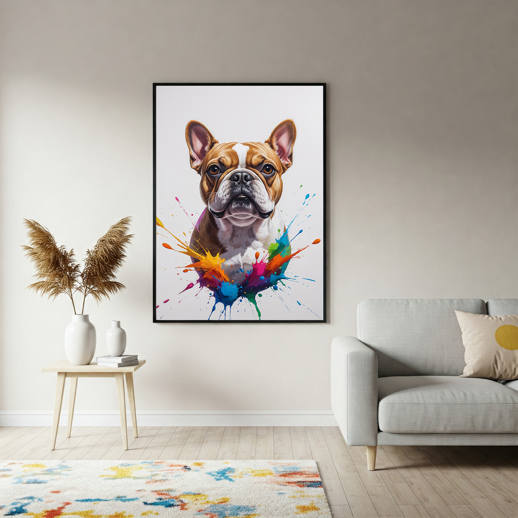 Colorful French Bulldog digital art by Reflectionare, vibrant and playful illustration of the dog with bright, varied colors.