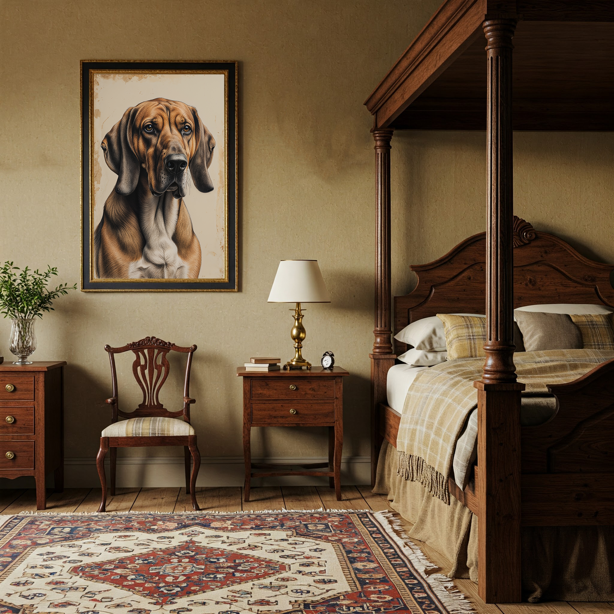Vintage Coonhound Dog Portrait Sketch | Elegant Hand-Drawn Style Wall Art Print