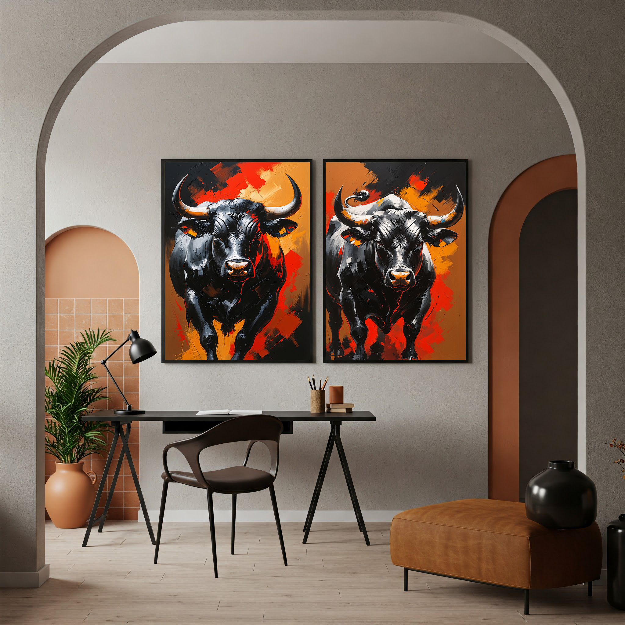 Black Bull Impasto Painting | Powerful Abstract Wall Art Print
