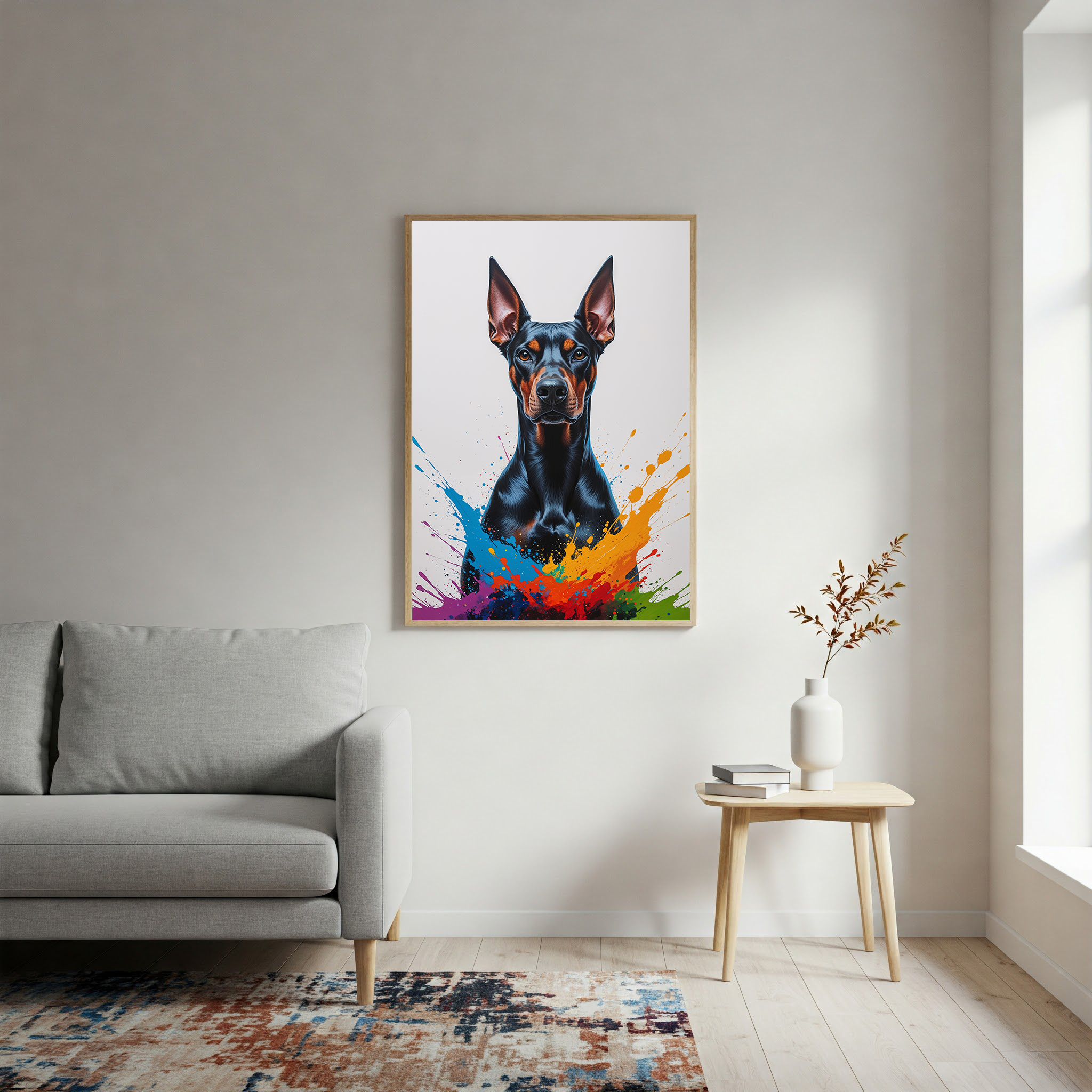 Colorful Doberman digital art by Reflectionare depicting a vibrant, multicolored dog illustration on a digital canvas.