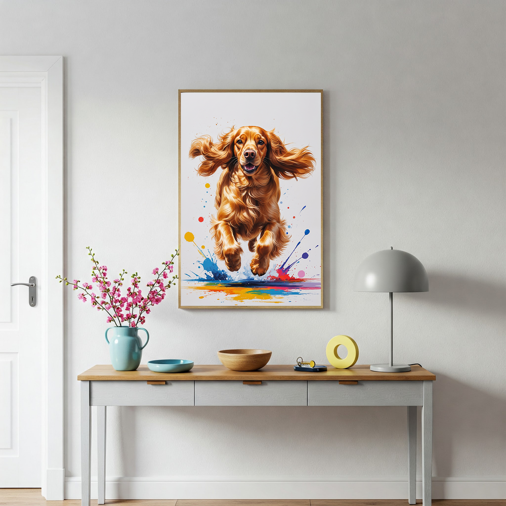 Colorful digital art of a Cocker Spaniel dog, vibrant and detailed, by Reflectionare.