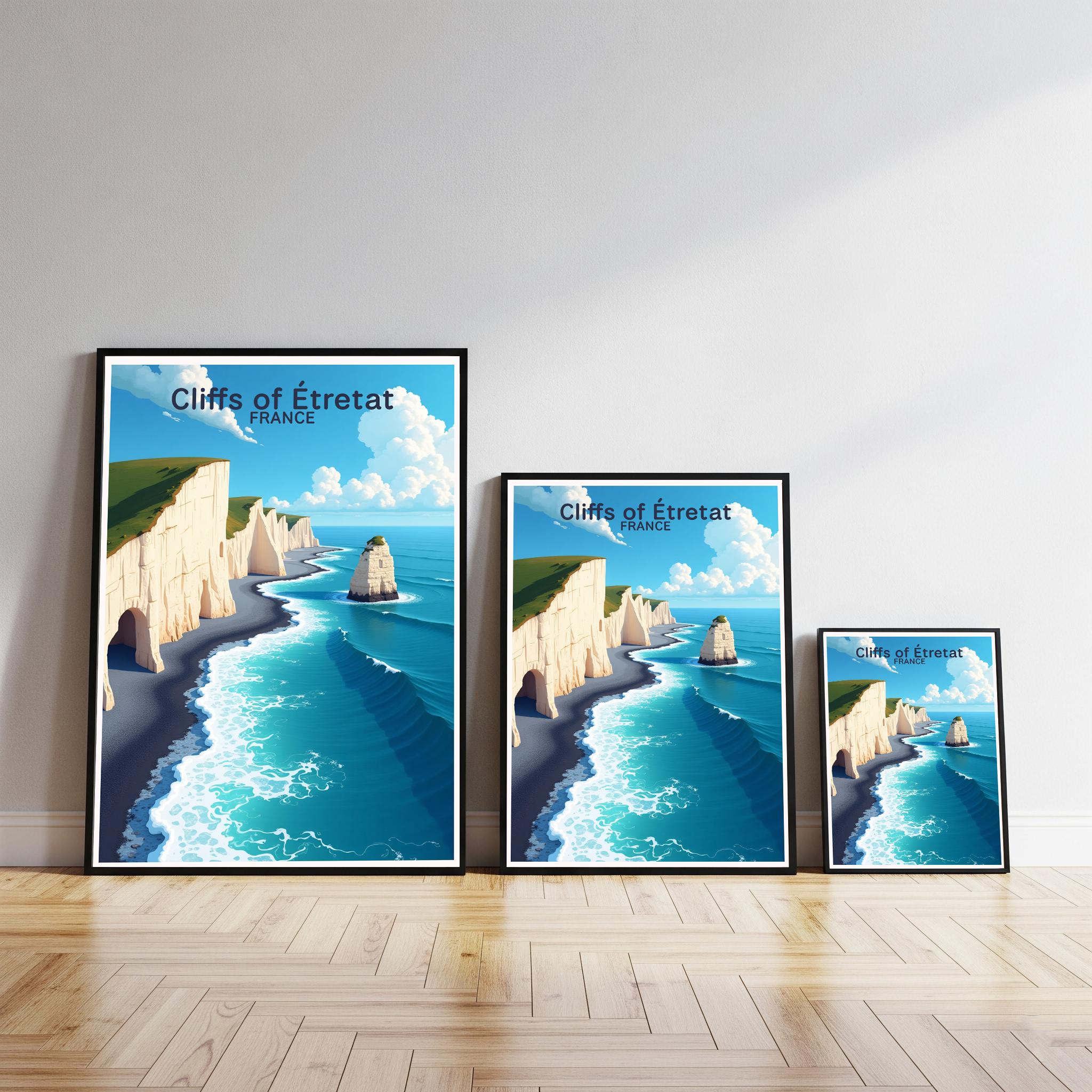 Reflectionare digital art of the Cliffs of Étretat, showcasing dramatic coastal cliffs and ocean scenery in vibrant detail.
