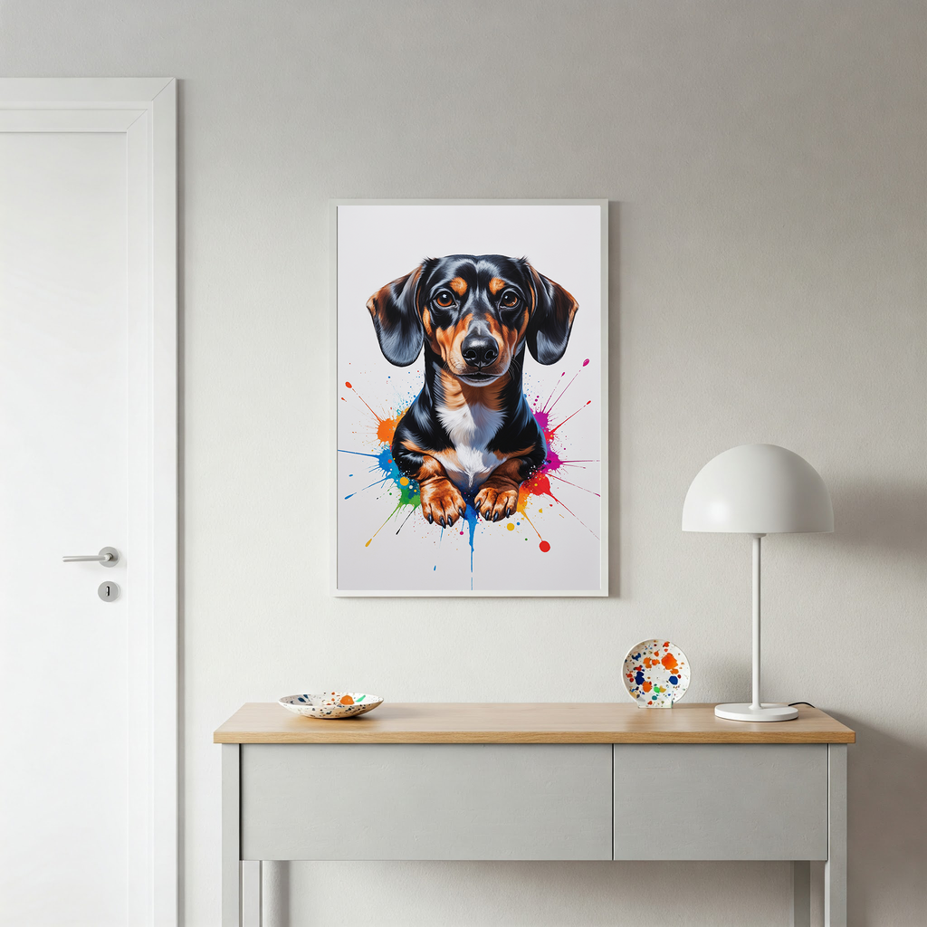Colorful digital art of a dachshund dog by Reflectionare, vibrant and playful illustration featuring bright, lively colors.
