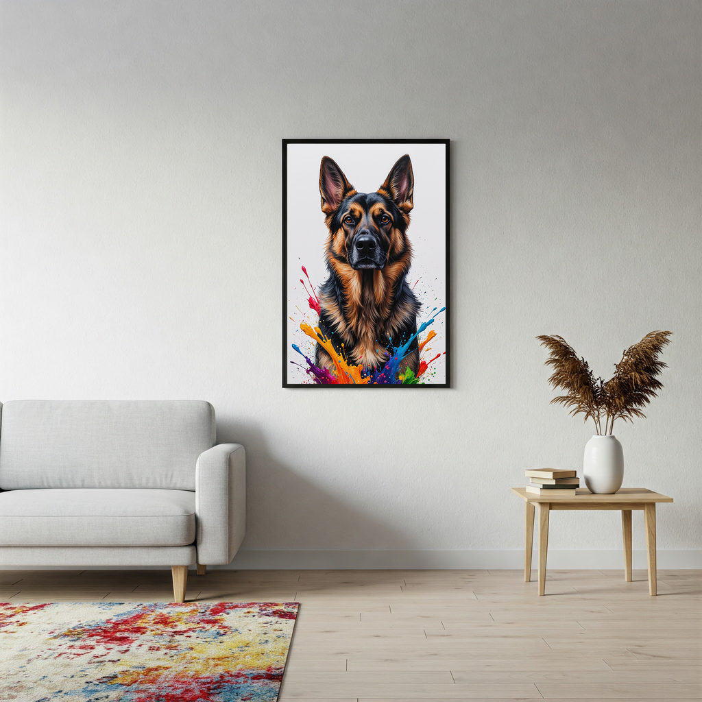 Colorful German Shepherd digital art by Reflectionare, vibrant and detailed illustration of the energetic dog in bright hues.