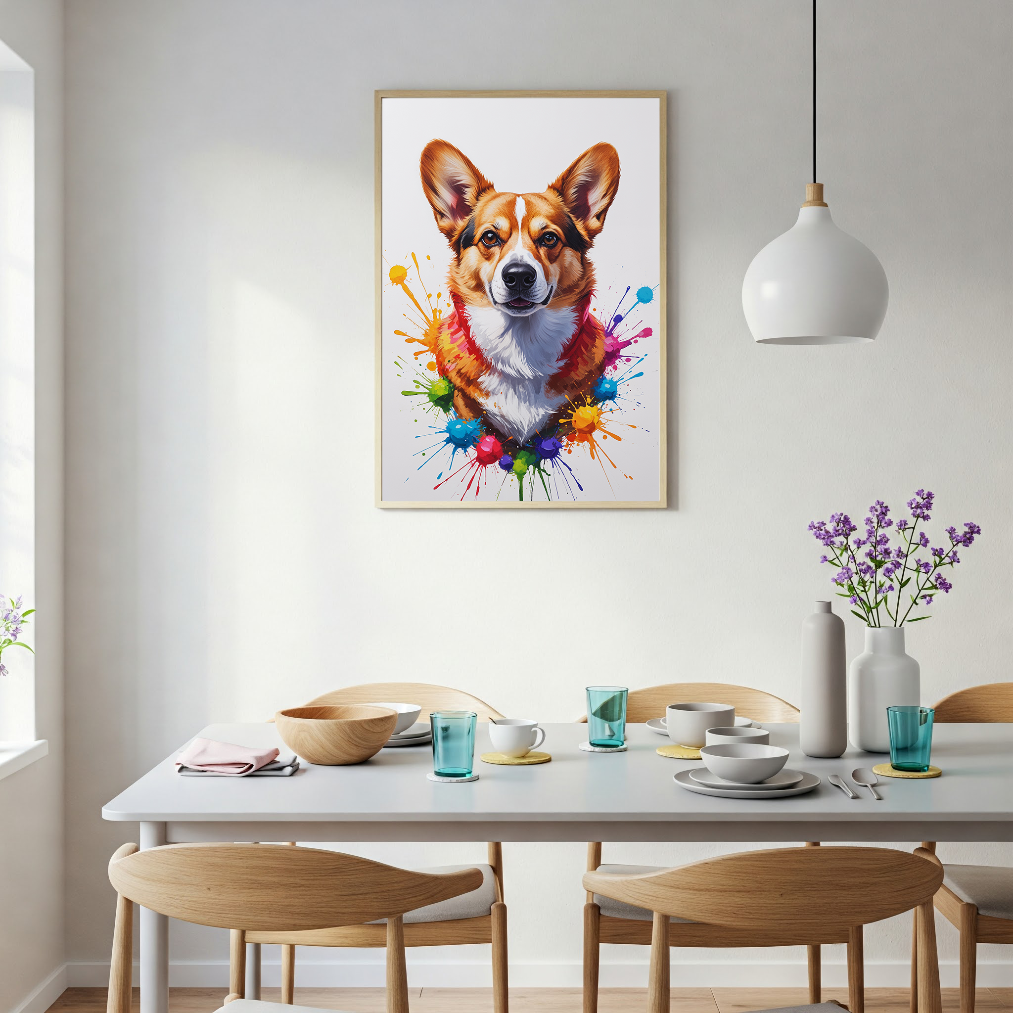 Colorful digital art of a Corgi by Reflectionare featuring vibrant, abstract colors and playful design.