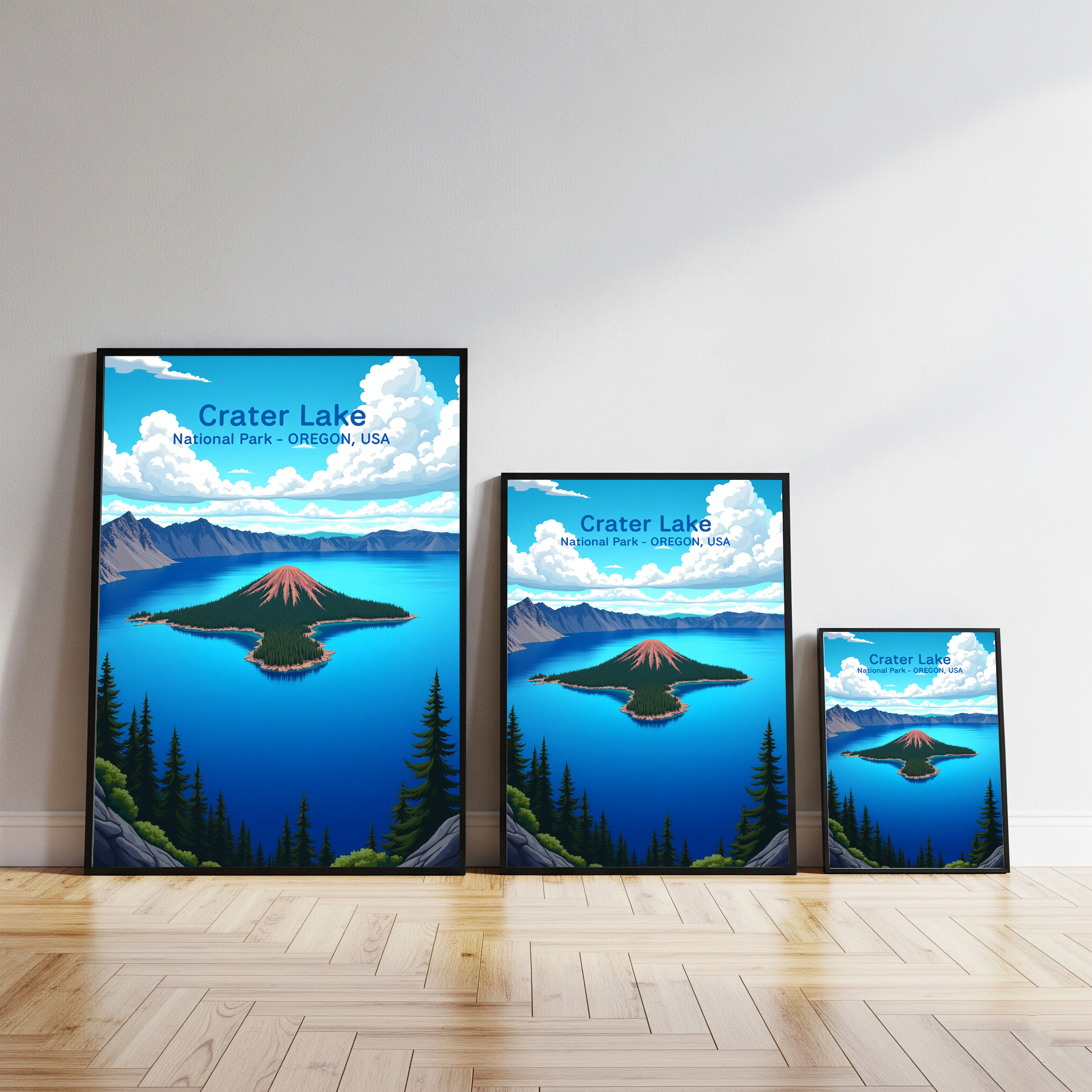 Digital art of Crater Lake National Park by Reflectionare showing a scenic lake with cliffs and sky reflections