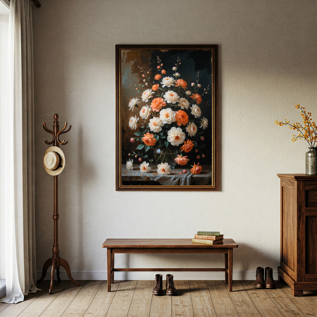 Vintage Peach Blossom Wall Art Print | Impressionist Floral Decor