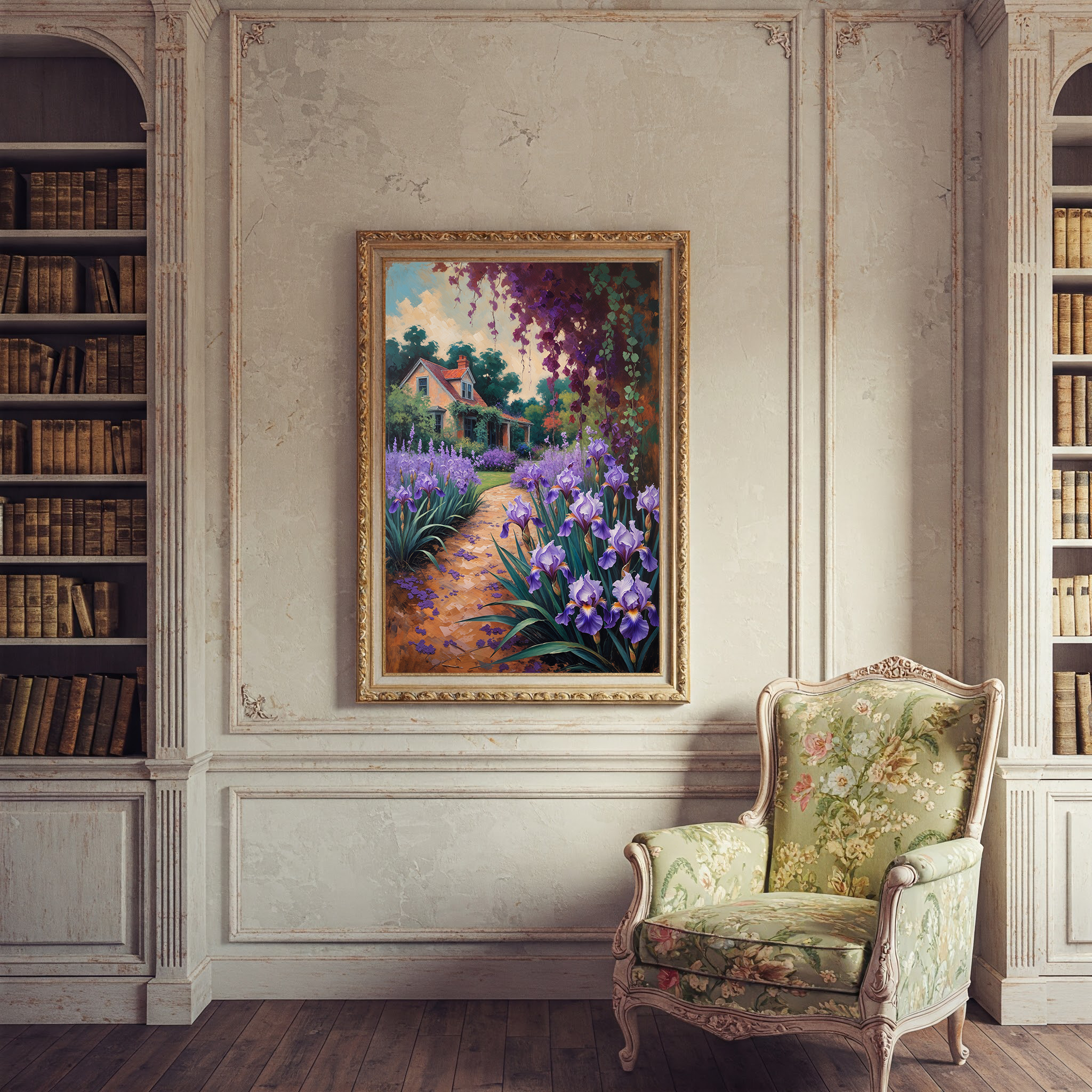 Vintage Iris Garden Wall Art Print | Impressionist Floral Decor