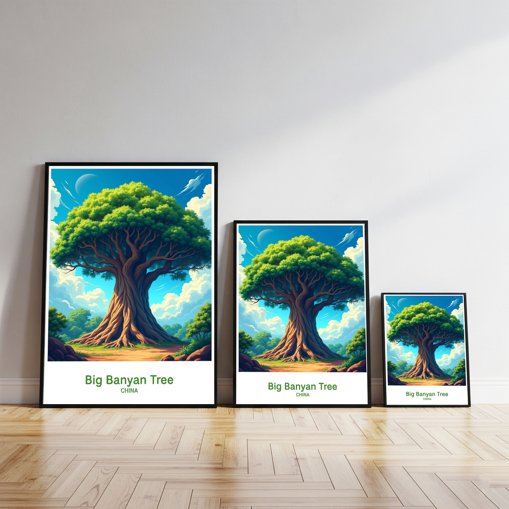 Digital art of a majestic big banyan tree by Reflectionare, featuring intricate branches and lush green foliage.