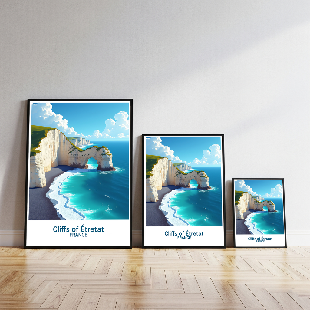 Digital art of the Cliffs of Étretat by Reflectionare, showcasing rugged cliffs and coastal scenery in vibrant detail.