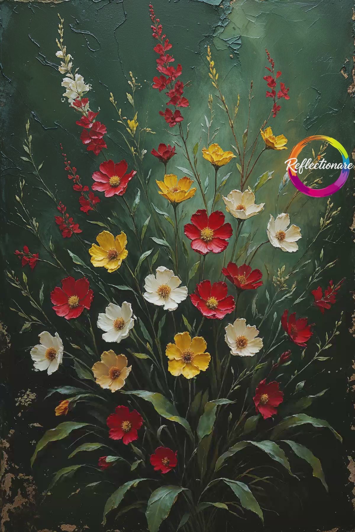 Vintage Floral Impasto Art Print | Retro Flower Wall Decor