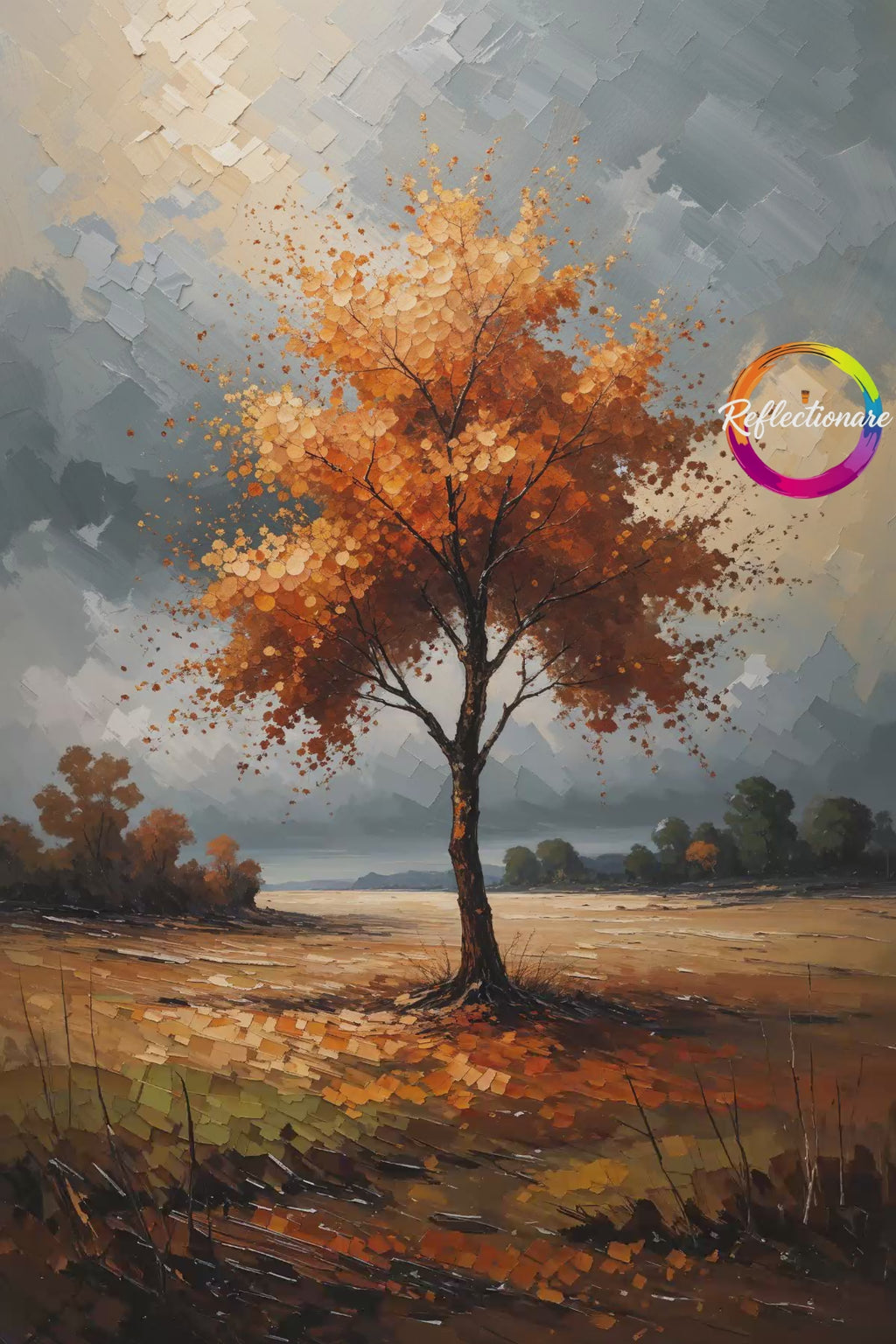 Vintage Golden Tree Scene | Impressionist Autumn Landscape Digital Print