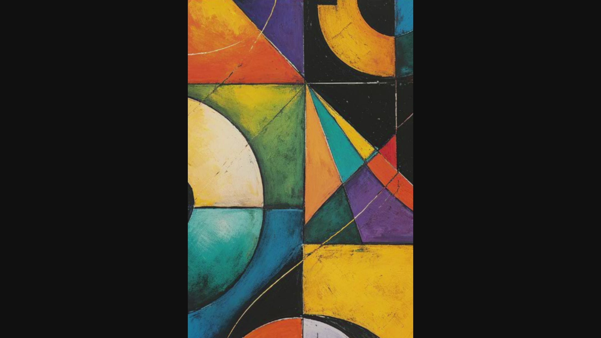 Abstract Elements II Geometric Oil Painting Print – Modern Bauhaus Abstract Wall Art