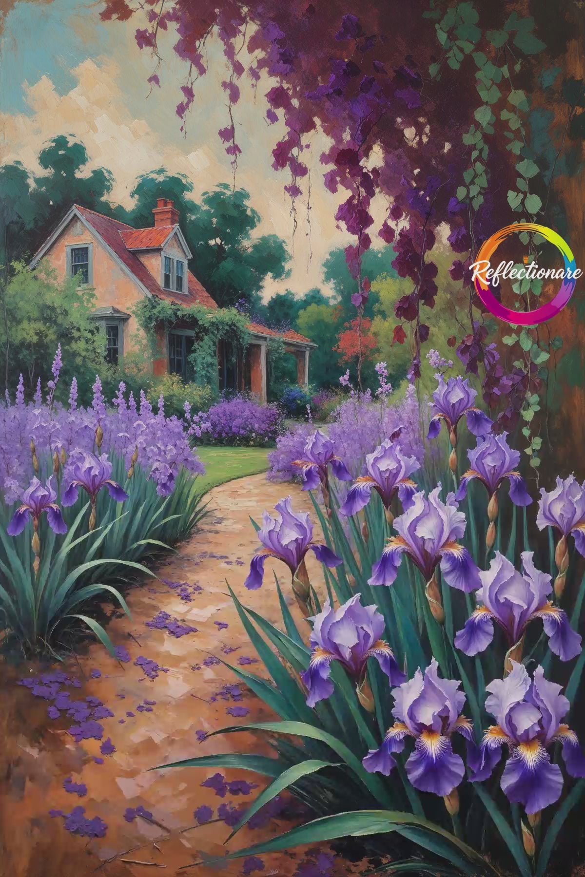 Vintage Iris Garden Wall Art Print | Impressionist Floral Decor