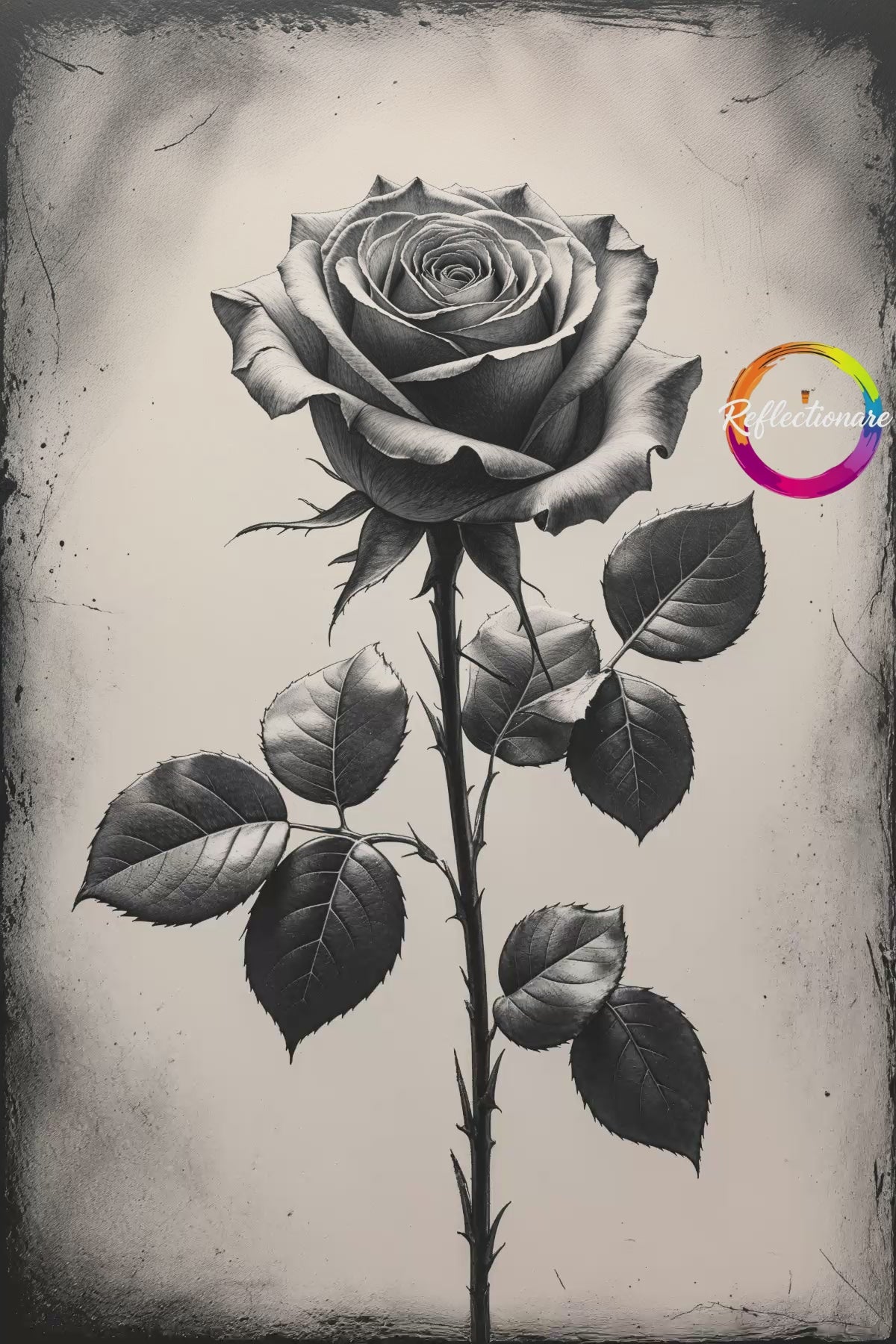 Vintage Monochrome Rose Wall Art Print | Black and White Floral Decor