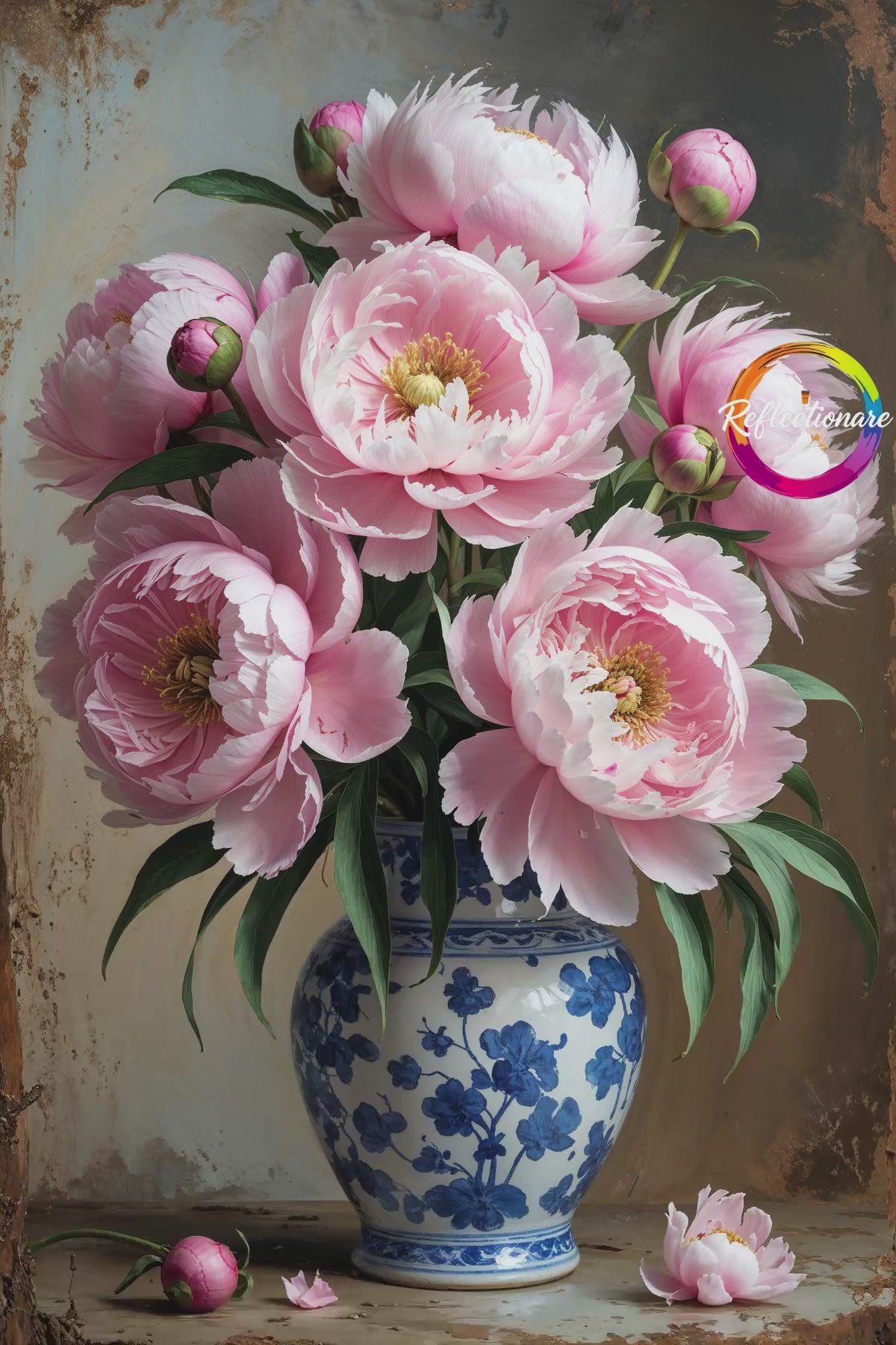 Vintage Pink Peony Bouquet Wall Art Print | Impressionist Floral Decor