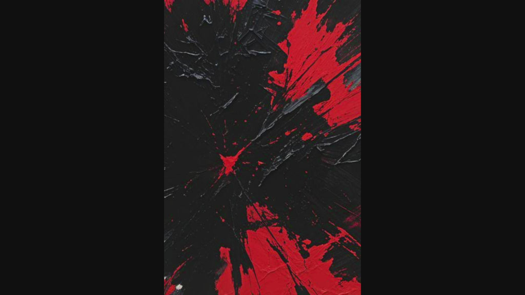 Abstract Eruption Impasto Art Print – Dramatic Black and Red Textured Wall Decor