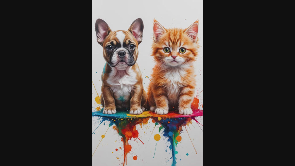 French Bulldog and Kitten Colorful Splash Art Print