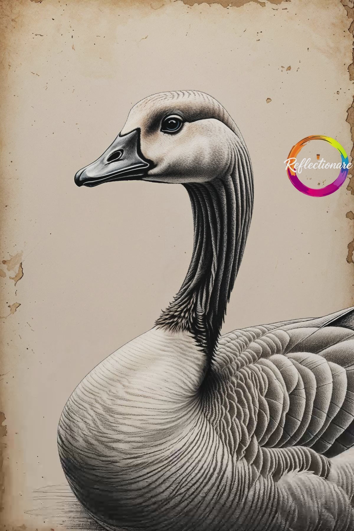 Vintage Goose Portrait Art | Detailed Farm Bird Illustration Digital Print