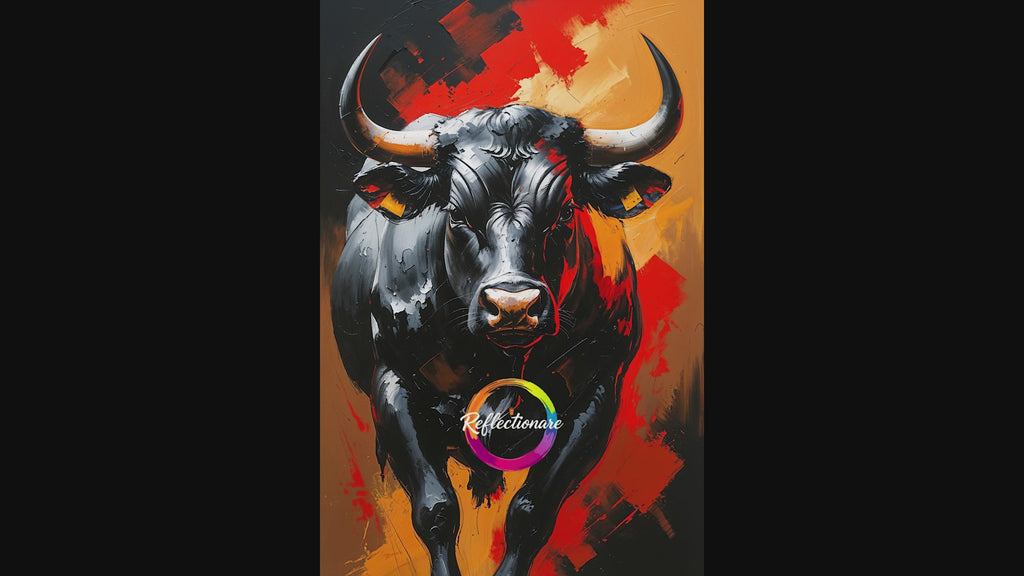 Black Bull Impasto Painting | Powerful Abstract Wall Art Print