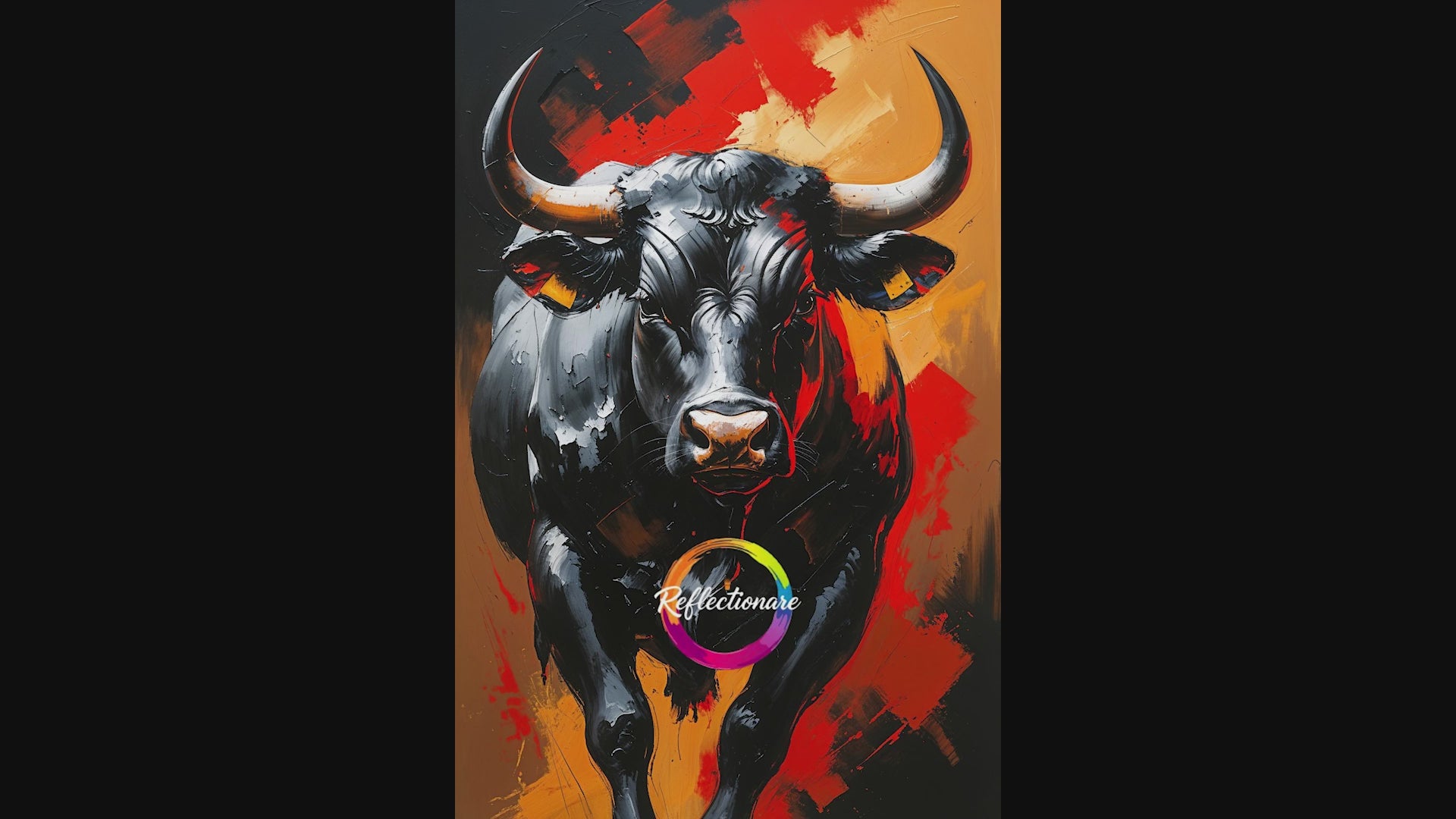 Black Bull Impasto Painting | Powerful Abstract Wall Art Print